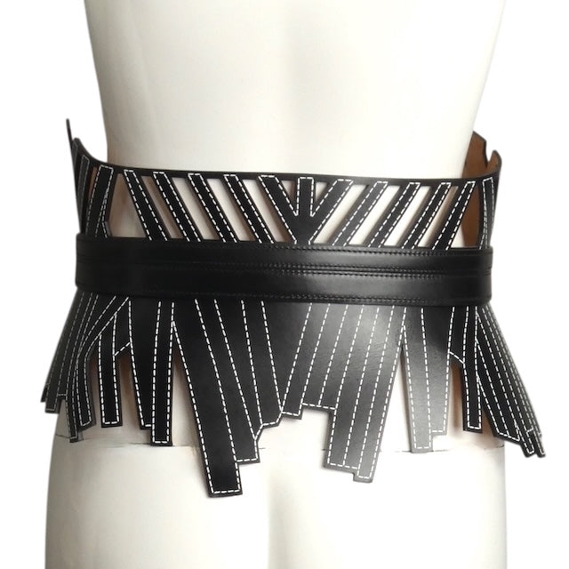 ALEXANDER MCQUEEN- 2023 Black Leather Laser Cut Waist Belt, Size 30