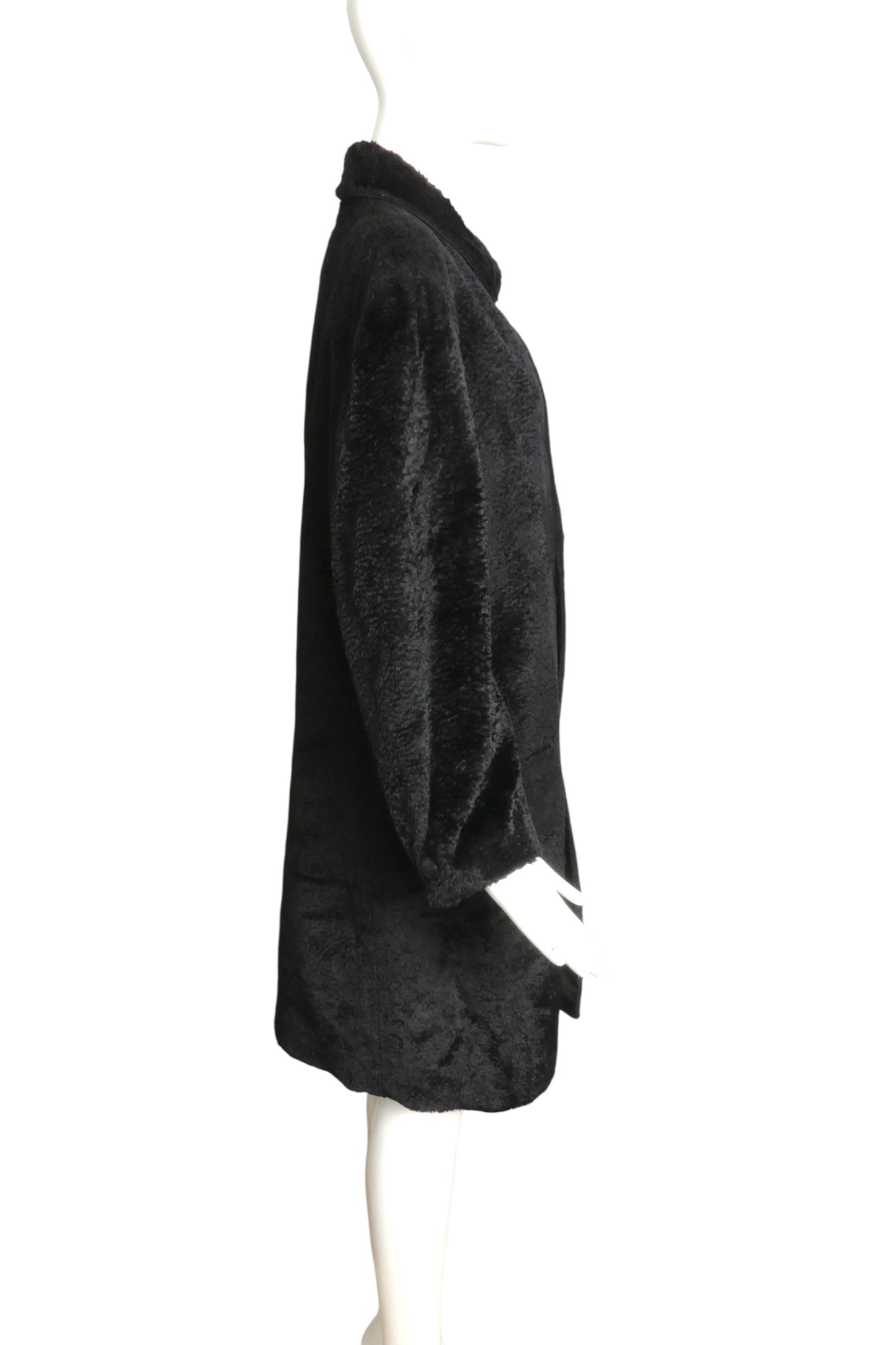 GIANNI VERSACE- 1990s Black Faux Fur Coat, Size 10