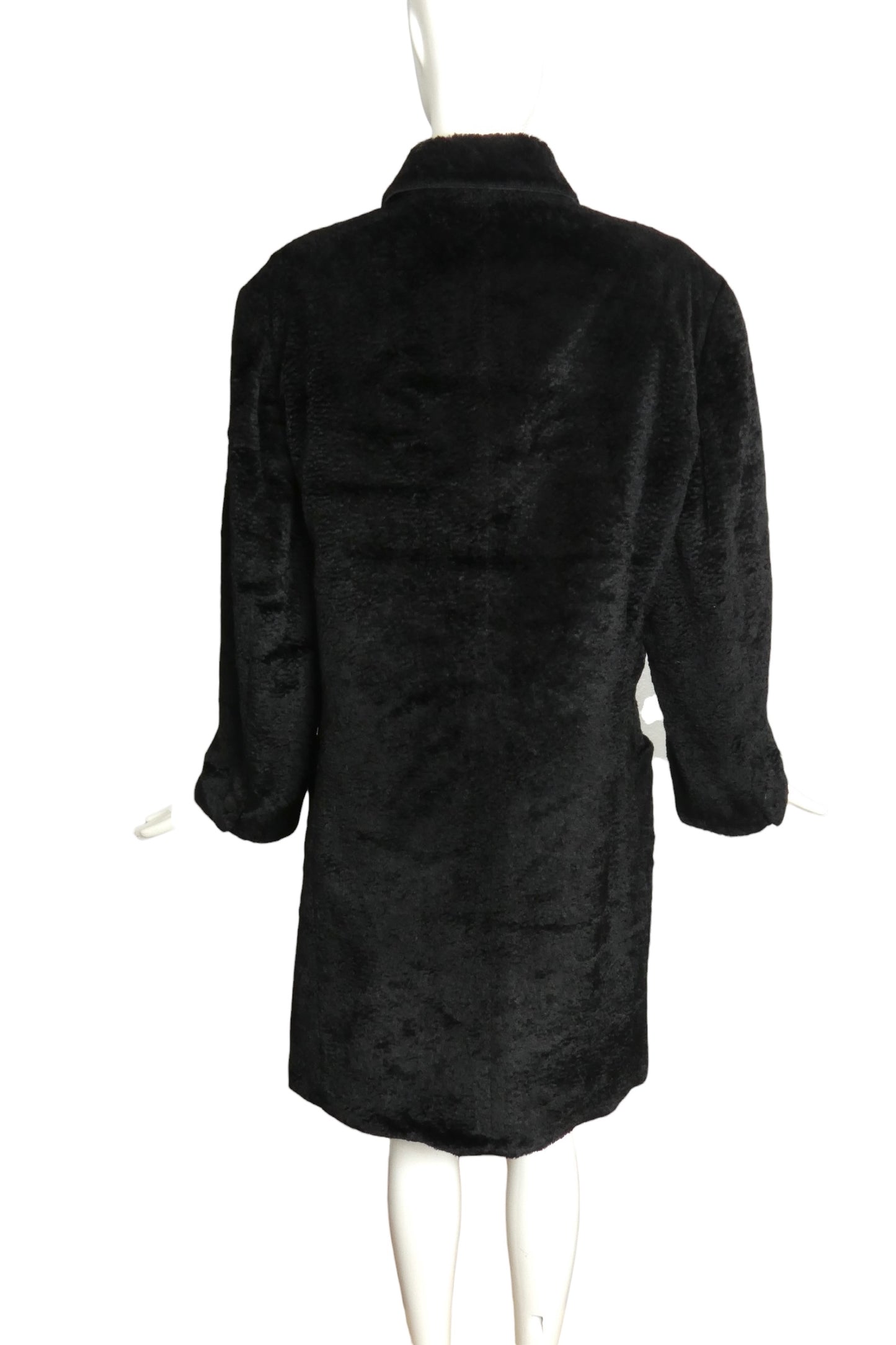 GIANNI VERSACE- 1990s Black Faux Fur Coat, Size 10