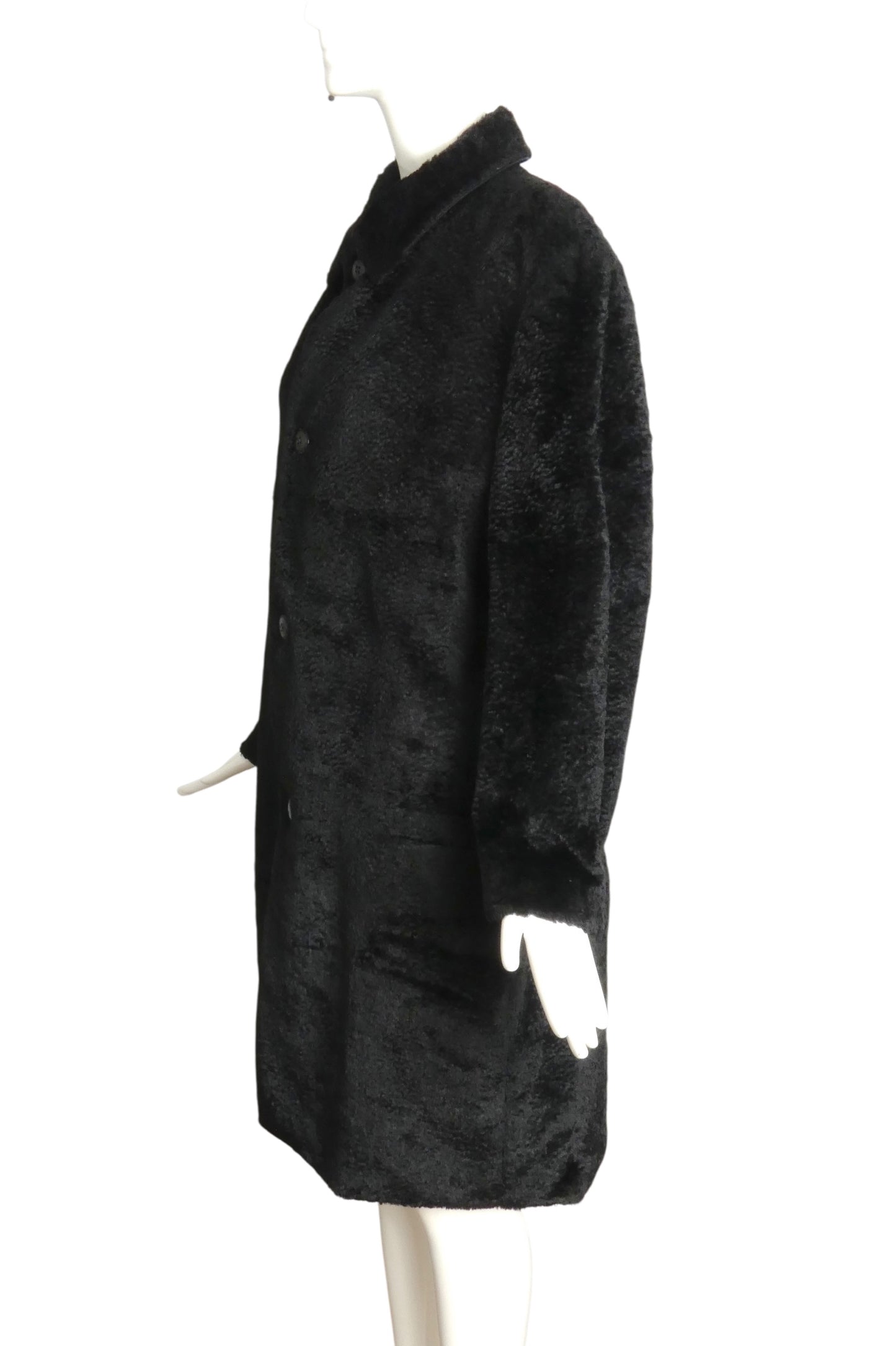 GIANNI VERSACE- 1990s Black Faux Fur Coat, Size 10