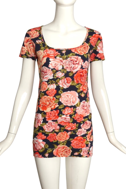 MOSCHINO JEANS- 1990s Floral Print Cotton T-Shirt, Size 8