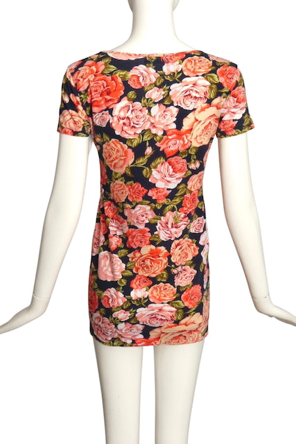 MOSCHINO JEANS- 1990s Floral Print Cotton T-Shirt, Size 8