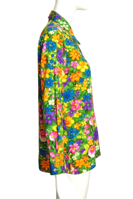 1970s Multi Color Floral Knit Blouse, Size 6