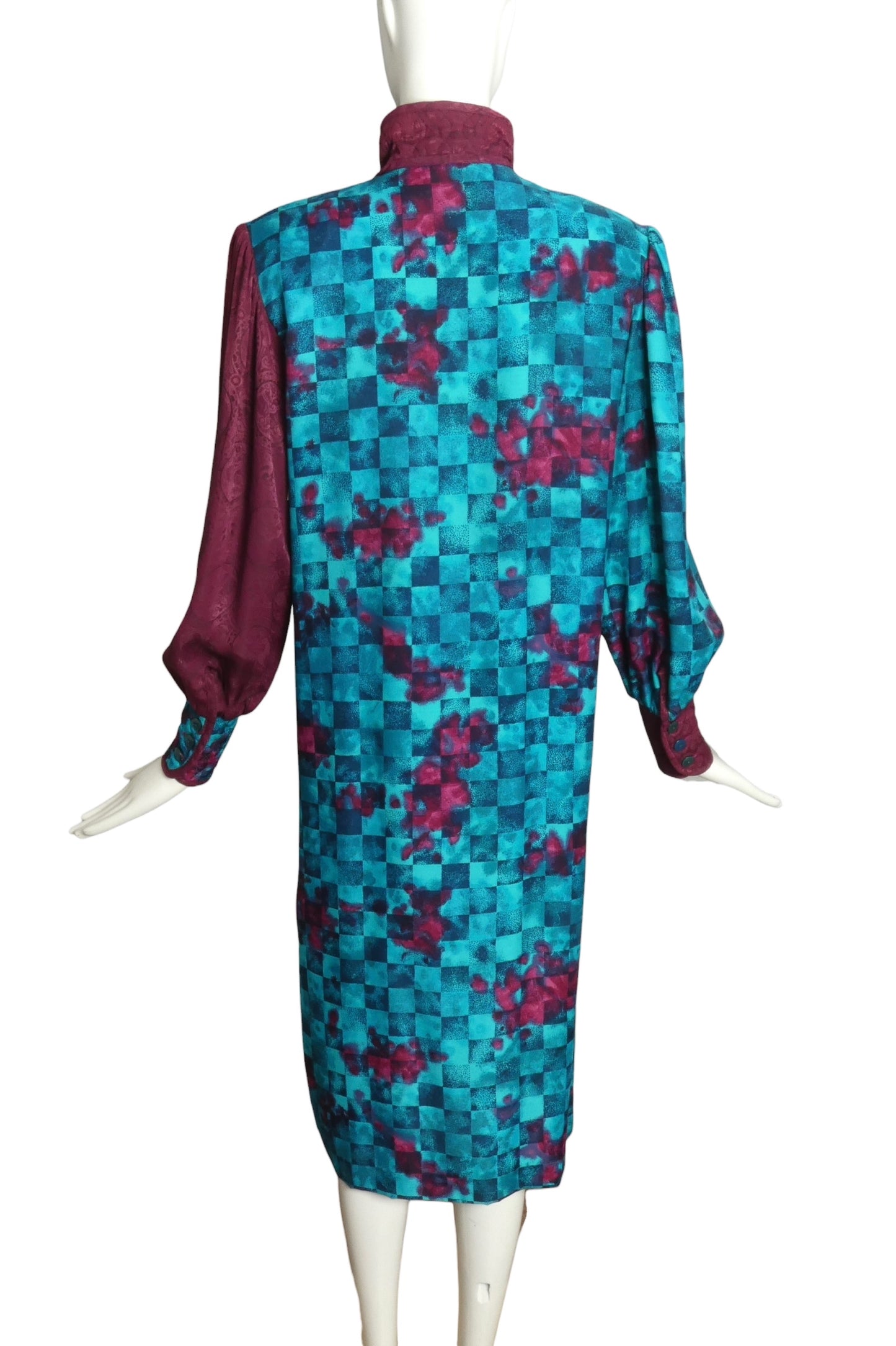 JEANNE MARC- 1980s Multi Color Jacquard Rayon Dress, Size 8