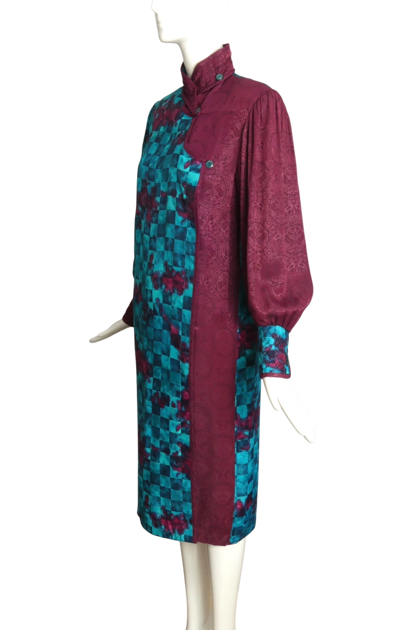JEANNE MARC- 1980s Multi Color Jacquard Rayon Dress, Size 8