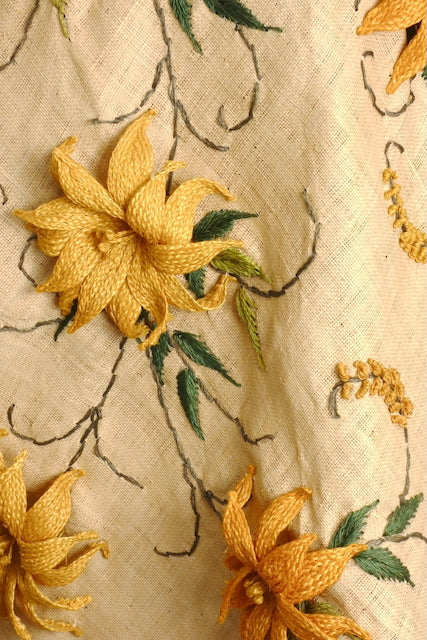 1950s Floral Straw Summer Skirt, Size 2