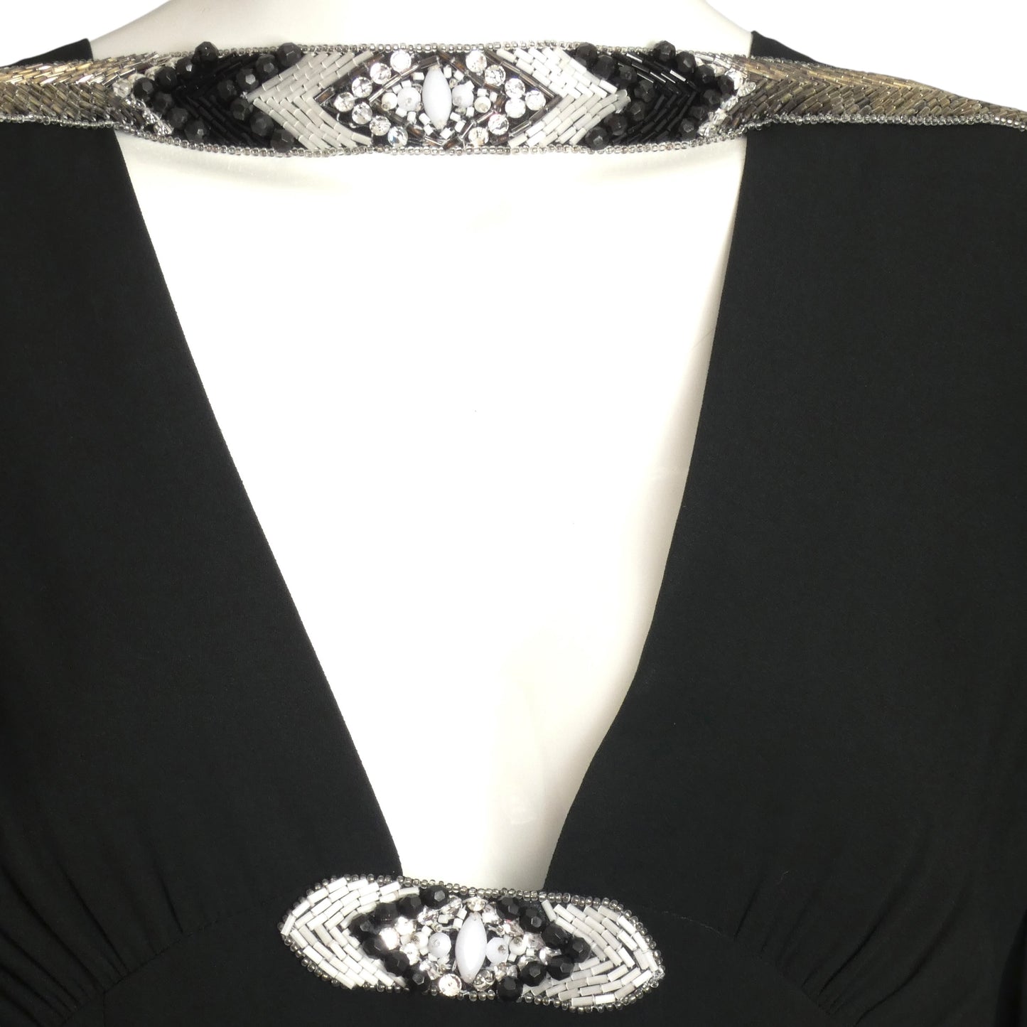 BOB MACKIE- 1990s Black Beaded Crepe Dress, Size 10