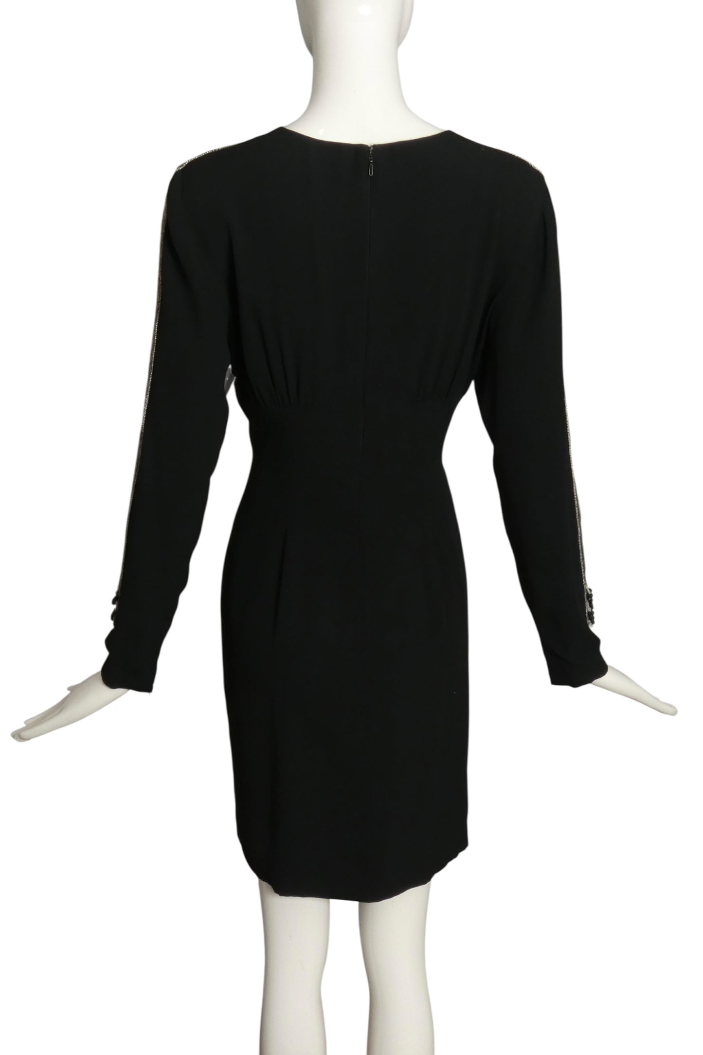 BOB MACKIE- 1990s Black Beaded Crepe Dress, Size 10