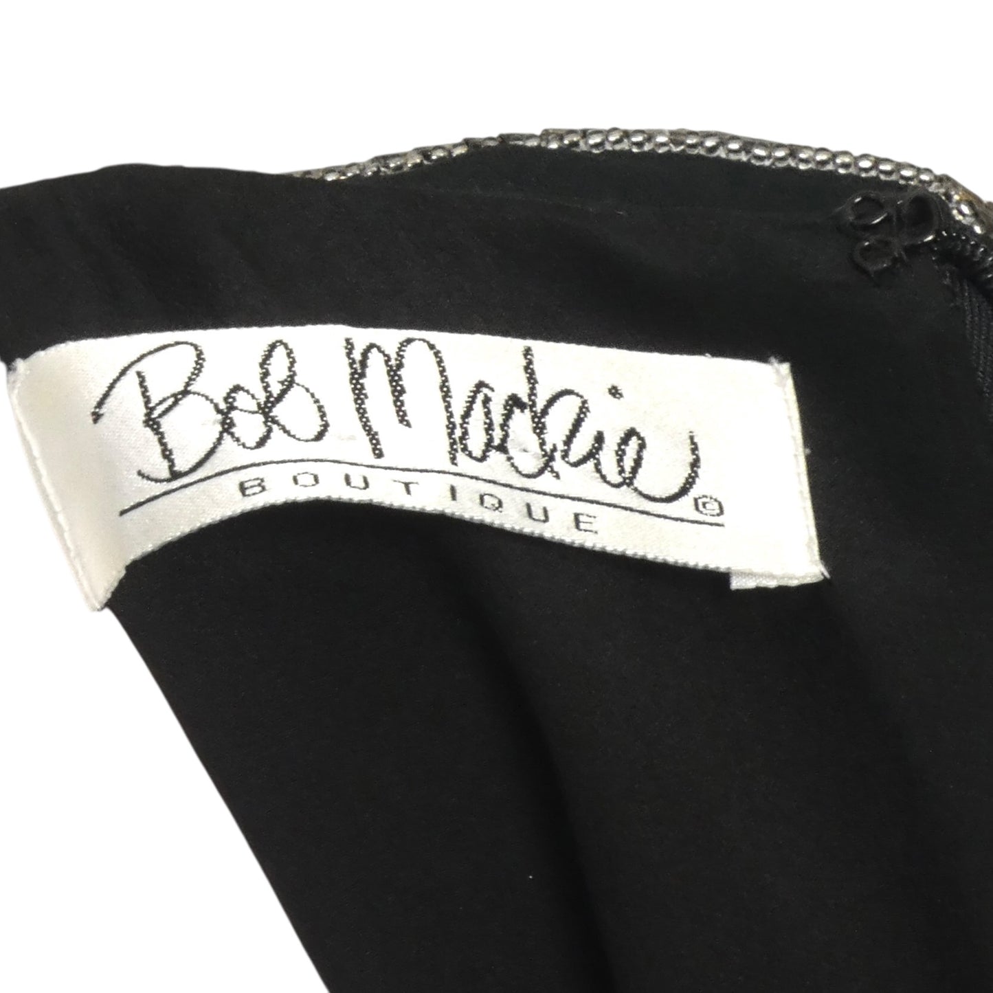 BOB MACKIE- 1990s Black Beaded Crepe Dress, Size 10