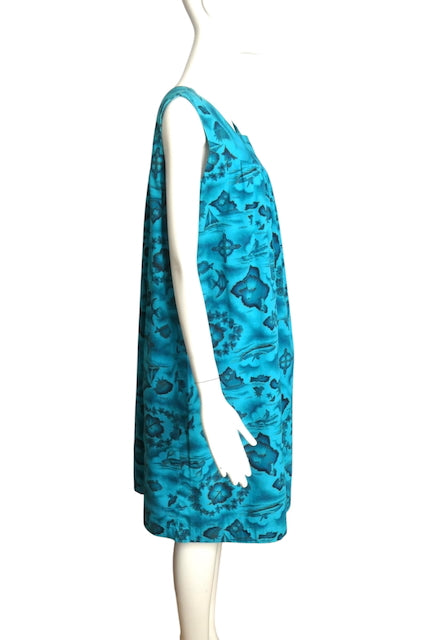 1960s Cotton Hawaiian Islands Print Dress, Size 8