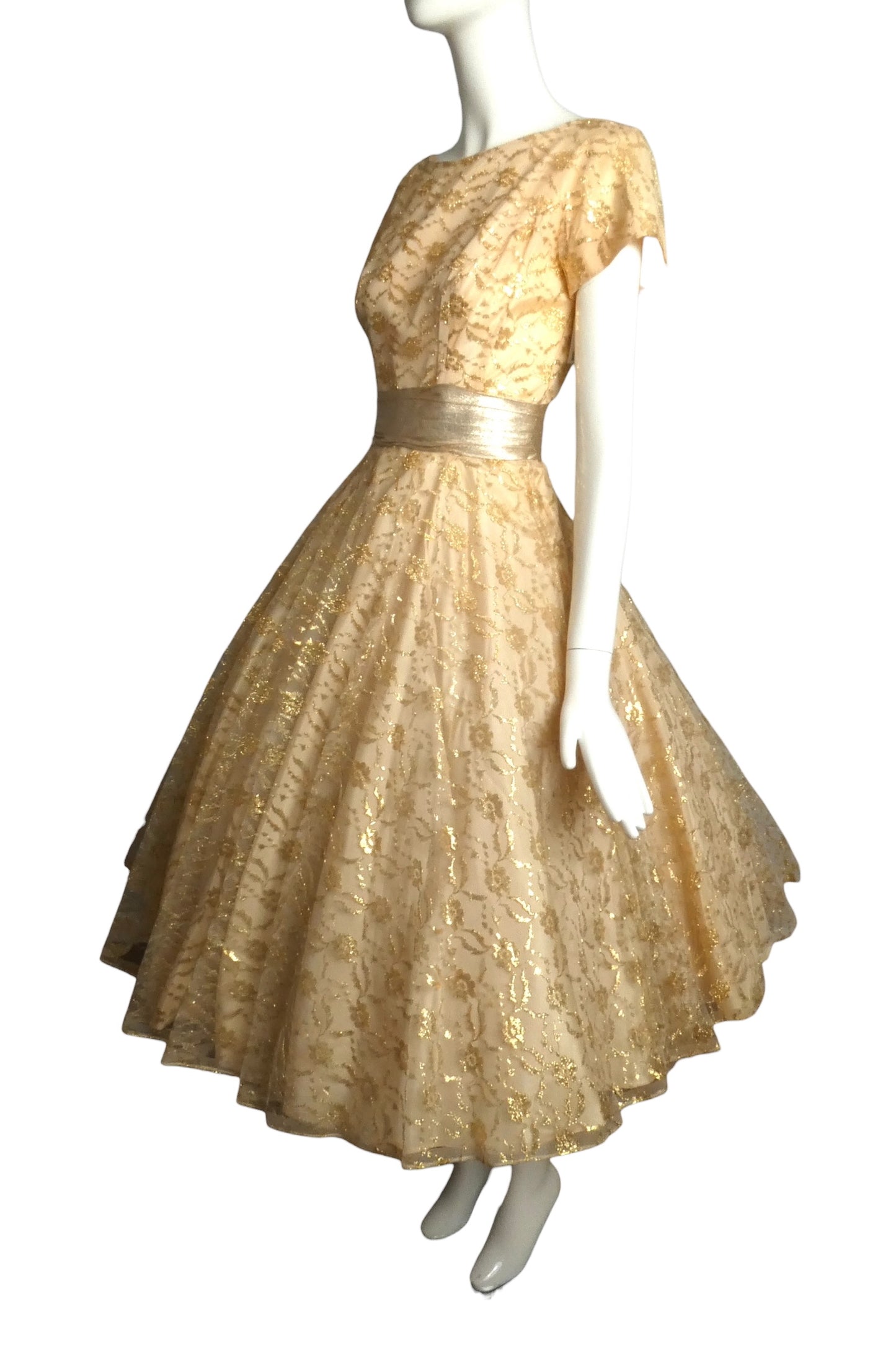 1950s Metallic Lace Party Dress, Size 2