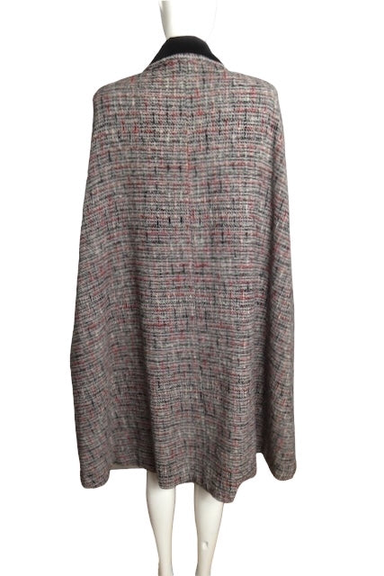 1940s Wool Tweed & Velvet Cape, Size S/M