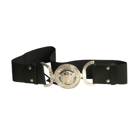 VERSACE- NWT 2024 Black Elastic & Metal Belt, Size XL