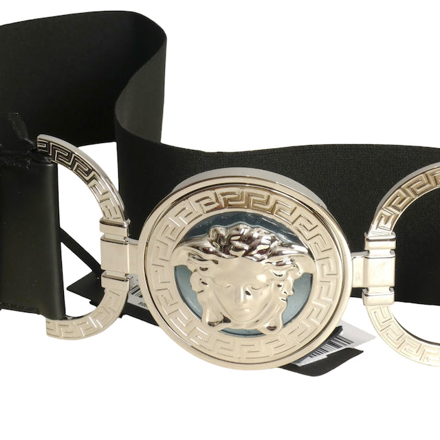 VERSACE- NWT 2024 Black Elastic & Metal Belt, Size XL
