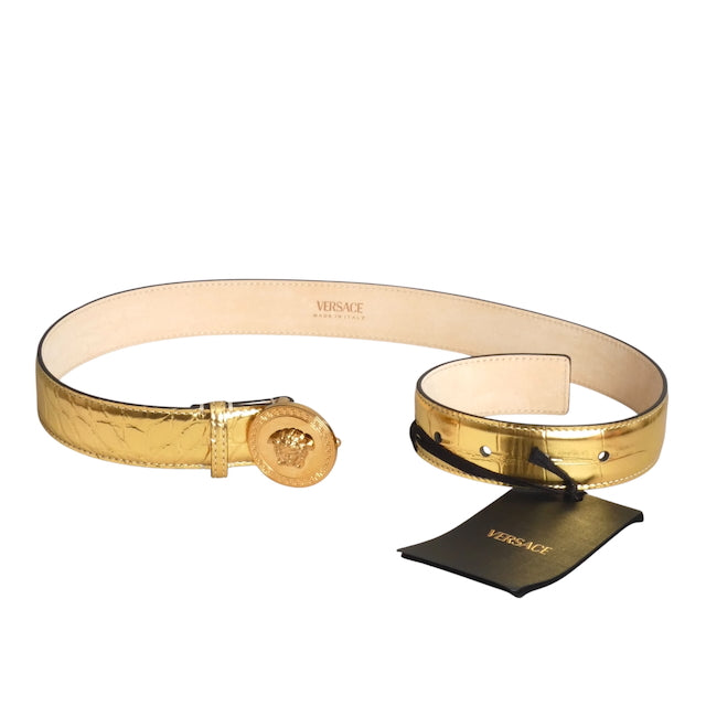 VERSACE- NWT Gold Metallic Leather Belt, Waist 28