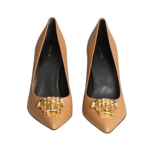 VERSACE- NIB Beige Leather Medusa Head Pumps, Multiple Sizes Available