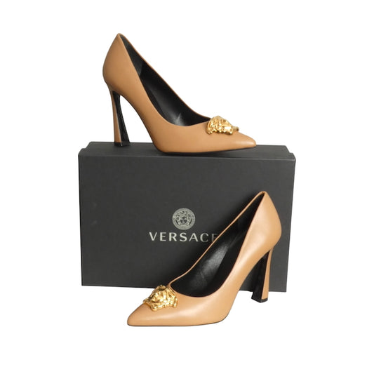 VERSACE- NIB Beige Leather Medusa Head Pumps, Multiple Sizes Available