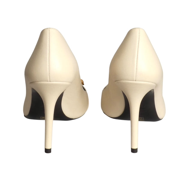 VERSACE- NIB Ivory Leather Medusa Spike Heel Pumps, Size 39