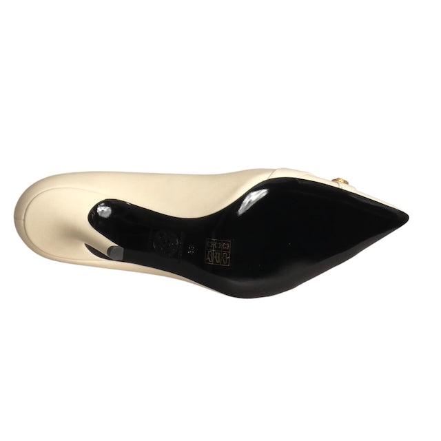 VERSACE- NIB Ivory Leather Medusa Spike Heel Pumps, Size 39