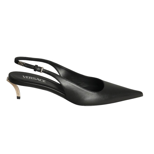 VERSACE- NIB Black Leather Sling Back Pumps, Size 40
