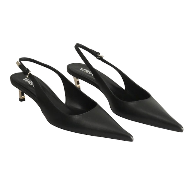 VERSACE- NIB Black Leather Sling Back Pumps, Size 40