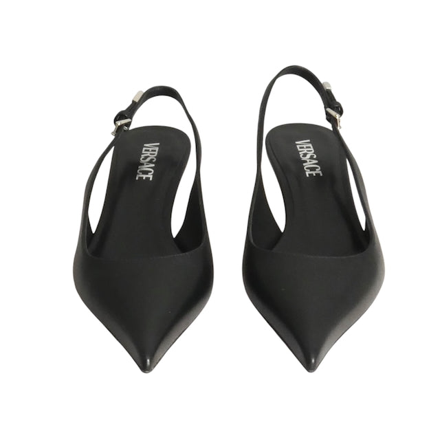 VERSACE- NIB Black Leather Sling Back Pumps, Size 40