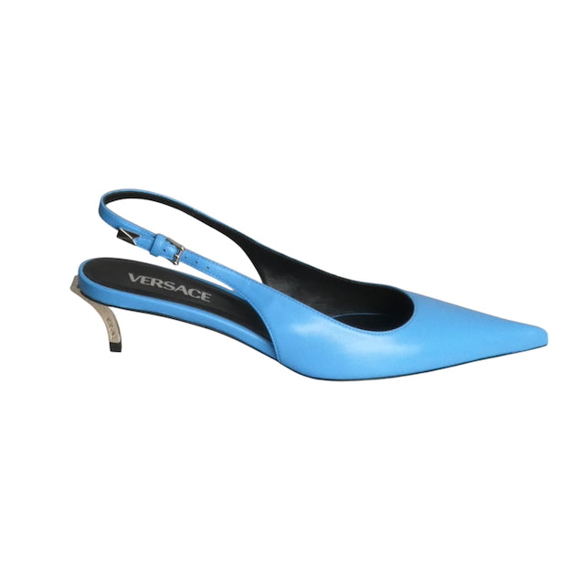 VERSACE- NIB Blue Leather Sling Back Pumps, Size 37.5