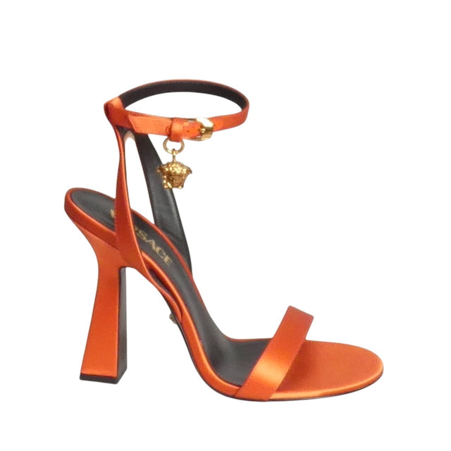 VERSACE- NIB Orange Satin Charm Sandals, Size 38