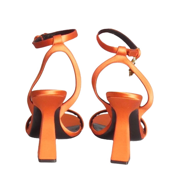 VERSACE- NIB Orange Satin Charm Sandals, Size 38