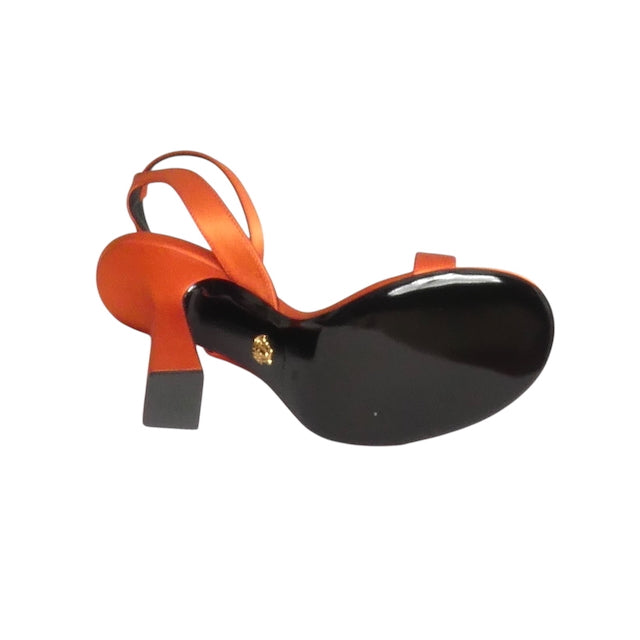 VERSACE- NIB Orange Satin Charm Sandals, Size 38