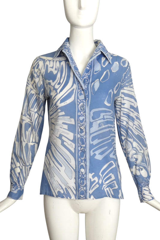 EMILIO PUCCI-1960s Printed Cotton Batiste Blouse, Size 4