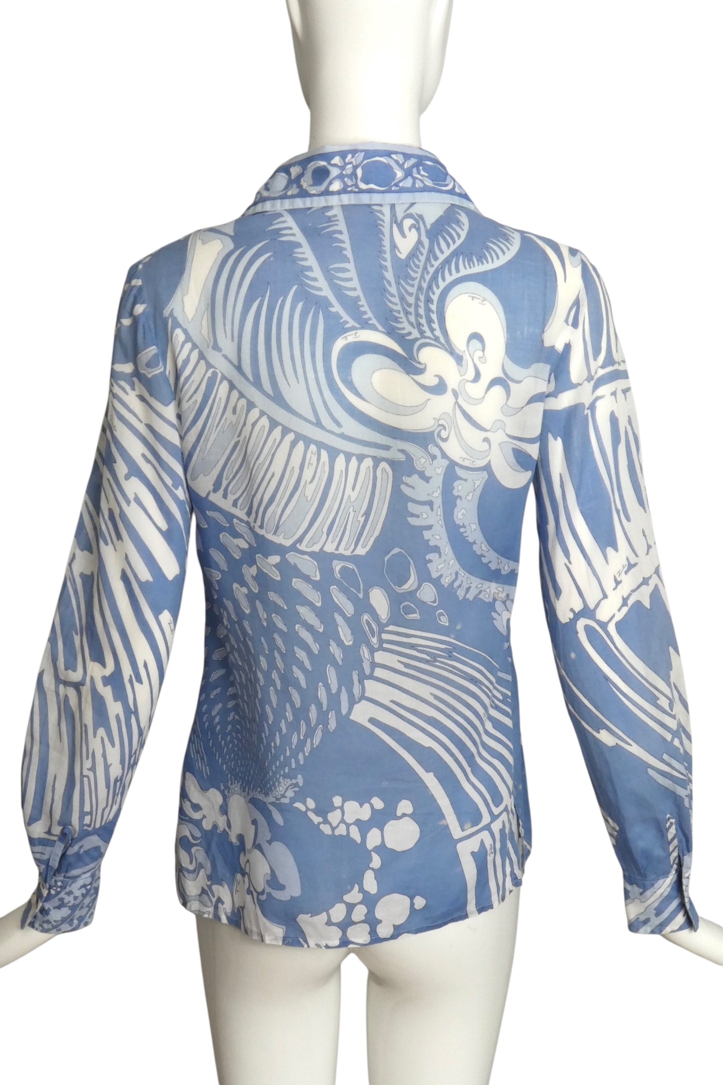 EMILIO PUCCI-1960s Printed Cotton Batiste Blouse, Size 4