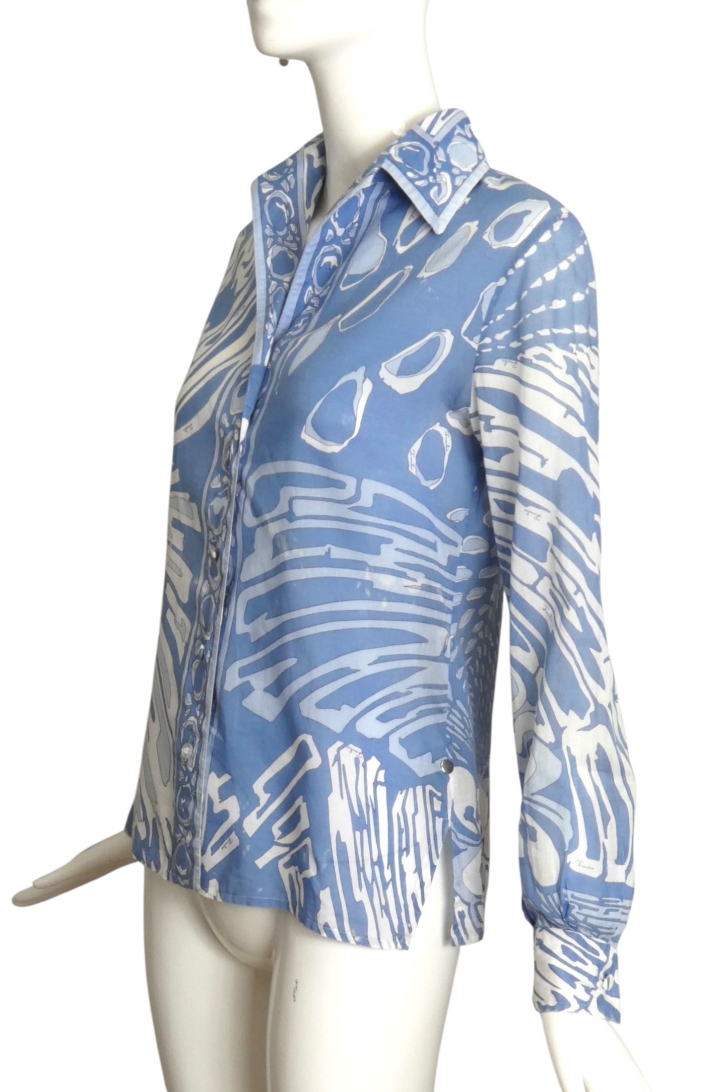 EMILIO PUCCI-1960s Printed Cotton Batiste Blouse, Size 4