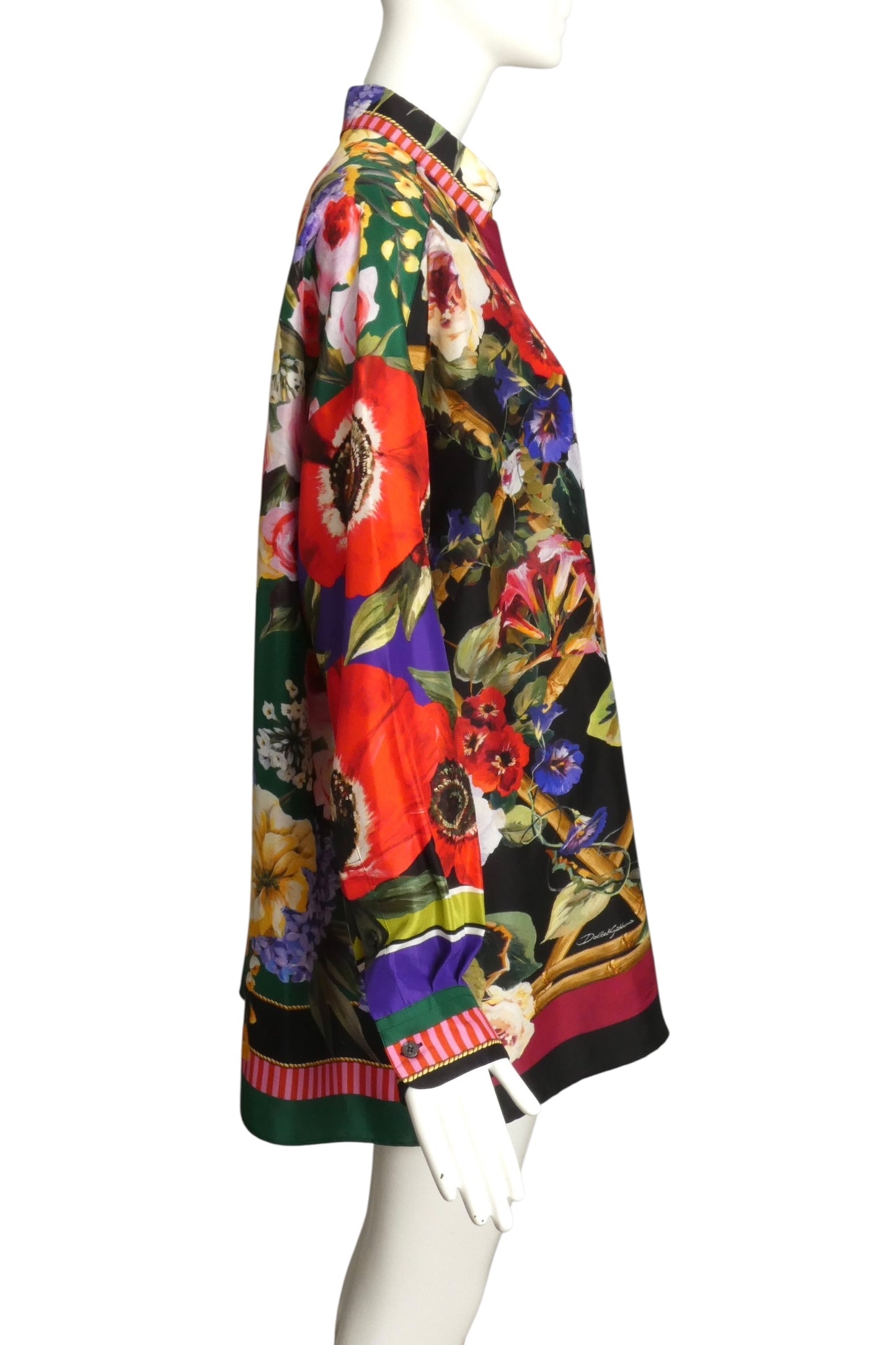 DOLCE & GABBANA- 2024 Oversized Floral Silk L/S Blouse, Size 8