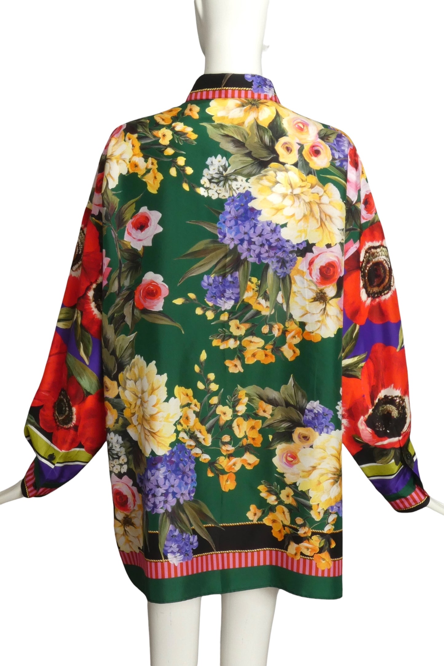 DOLCE & GABBANA- 2024 Oversized Floral Silk L/S Blouse, Size 8