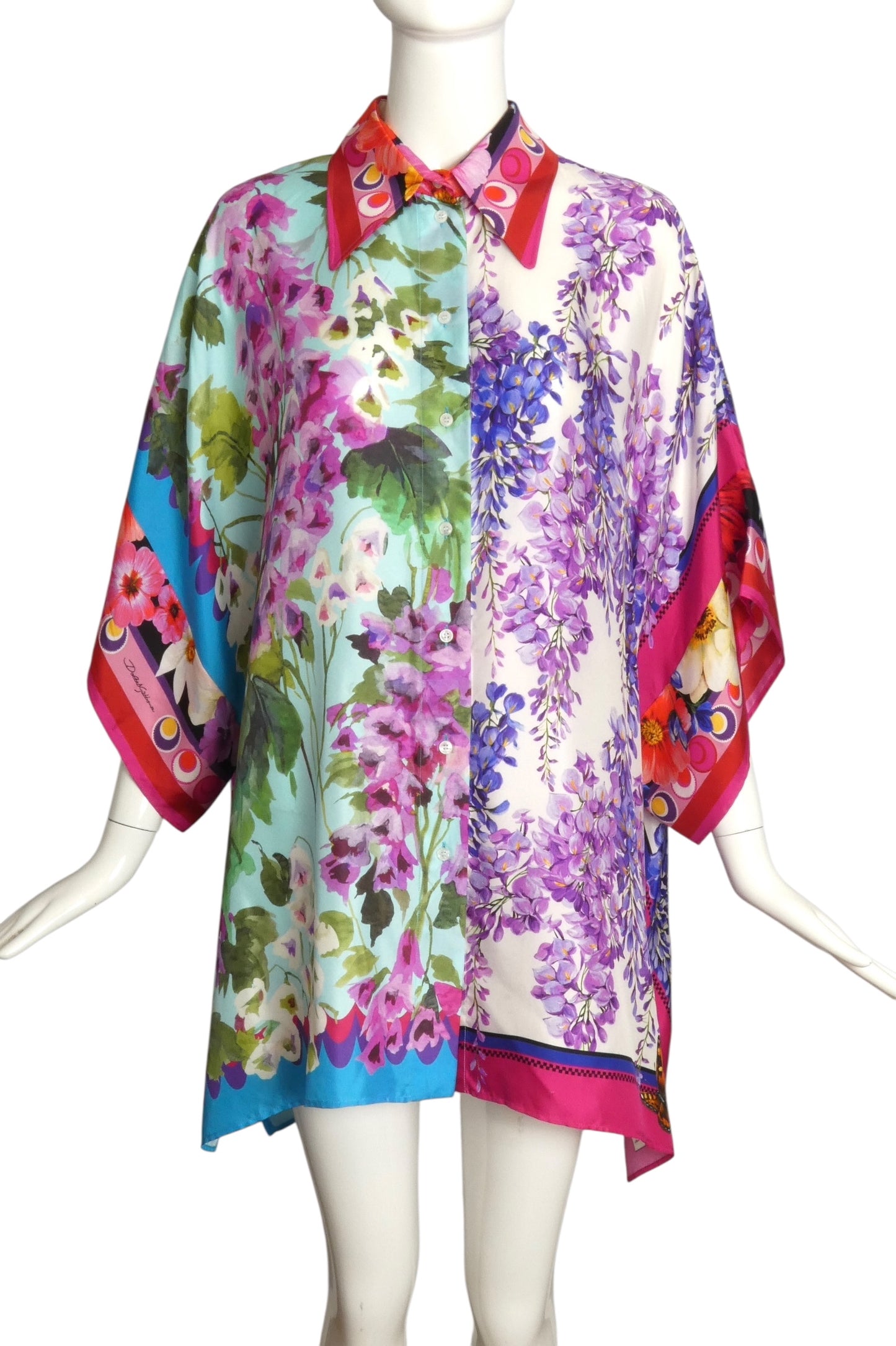 DOLCE & GABBANA- Oversized Floral Silk S/S Blouse, Size 8