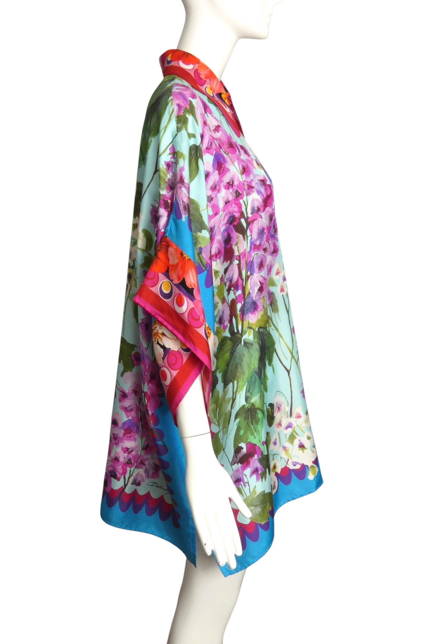 DOLCE & GABBANA- Oversized Floral Silk S/S Blouse, Size 8