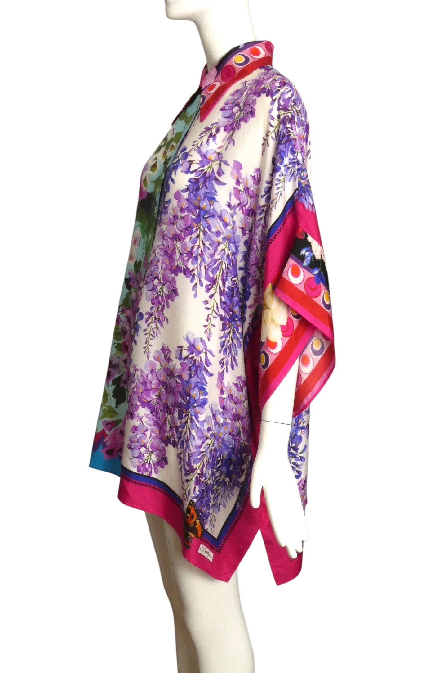 DOLCE & GABBANA- Oversized Floral Silk S/S Blouse, Size 8