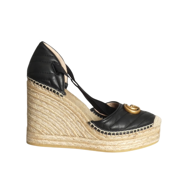 GUCCI- NIB Black Charlotte Wedge Espadrilles, Size 40.5