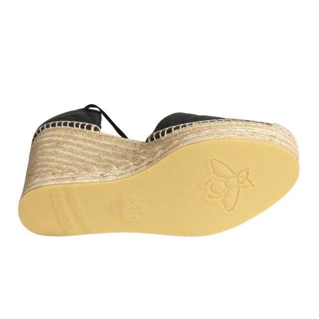 GUCCI- NIB Black Charlotte Wedge Espadrilles, Size 40.5