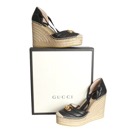 GUCCI- NIB Black Charlotte Wedge Espadrilles, Size 40.5