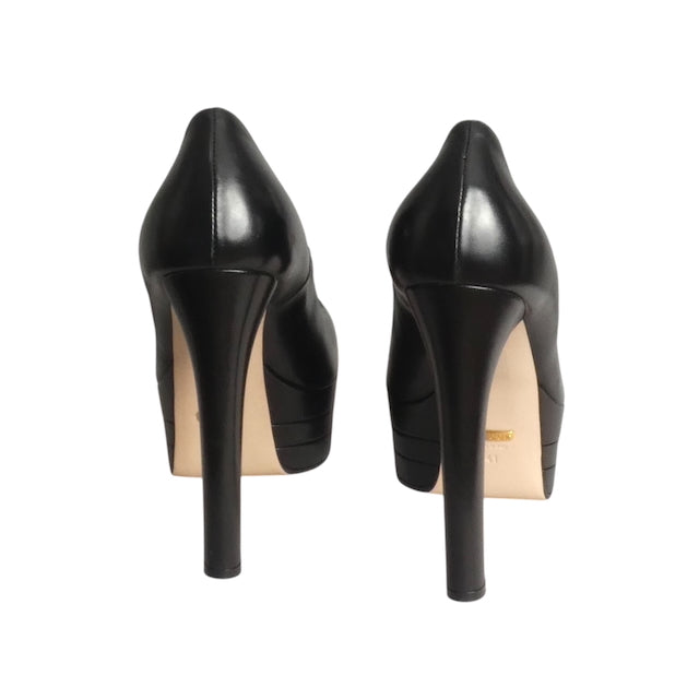 GUCCI- NIB Black Leather Malaga Angel Platforms, Size 41