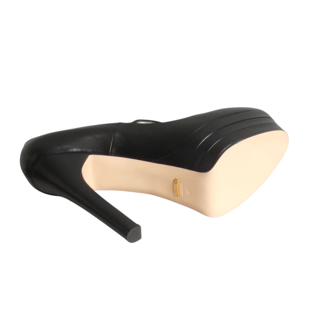 GUCCI- NIB Black Leather Malaga Angel Platforms, Size 41