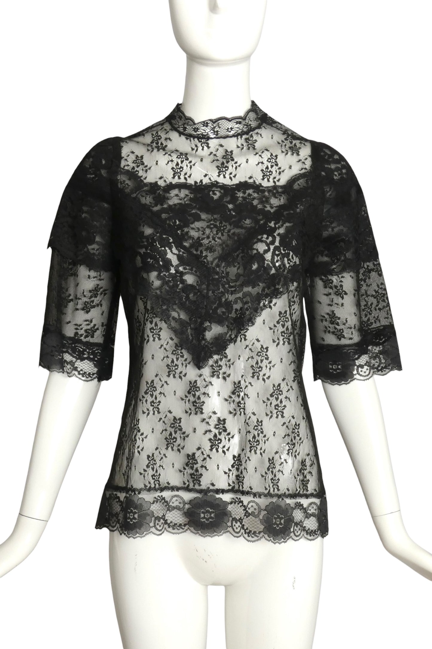 1980s Black Lace Blouse, Size 6