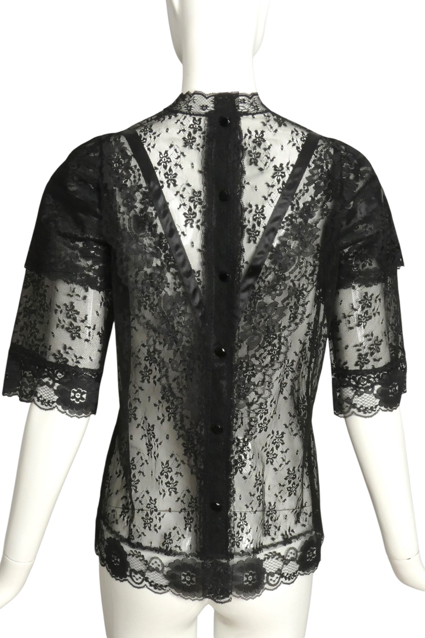 1980s Black Lace Blouse, Size 6