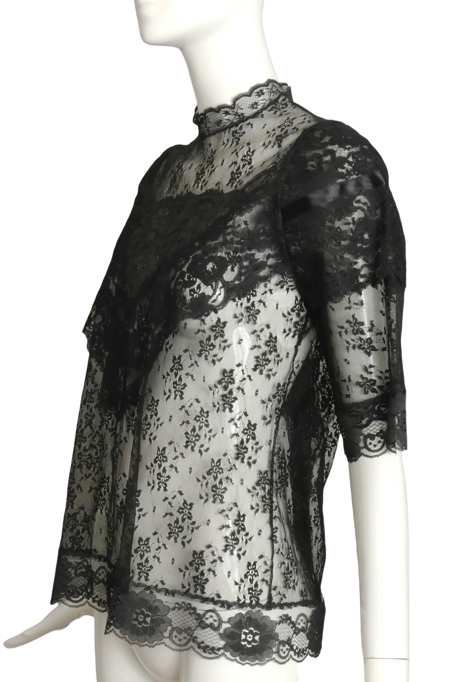 1980s Black Lace Blouse, Size 6