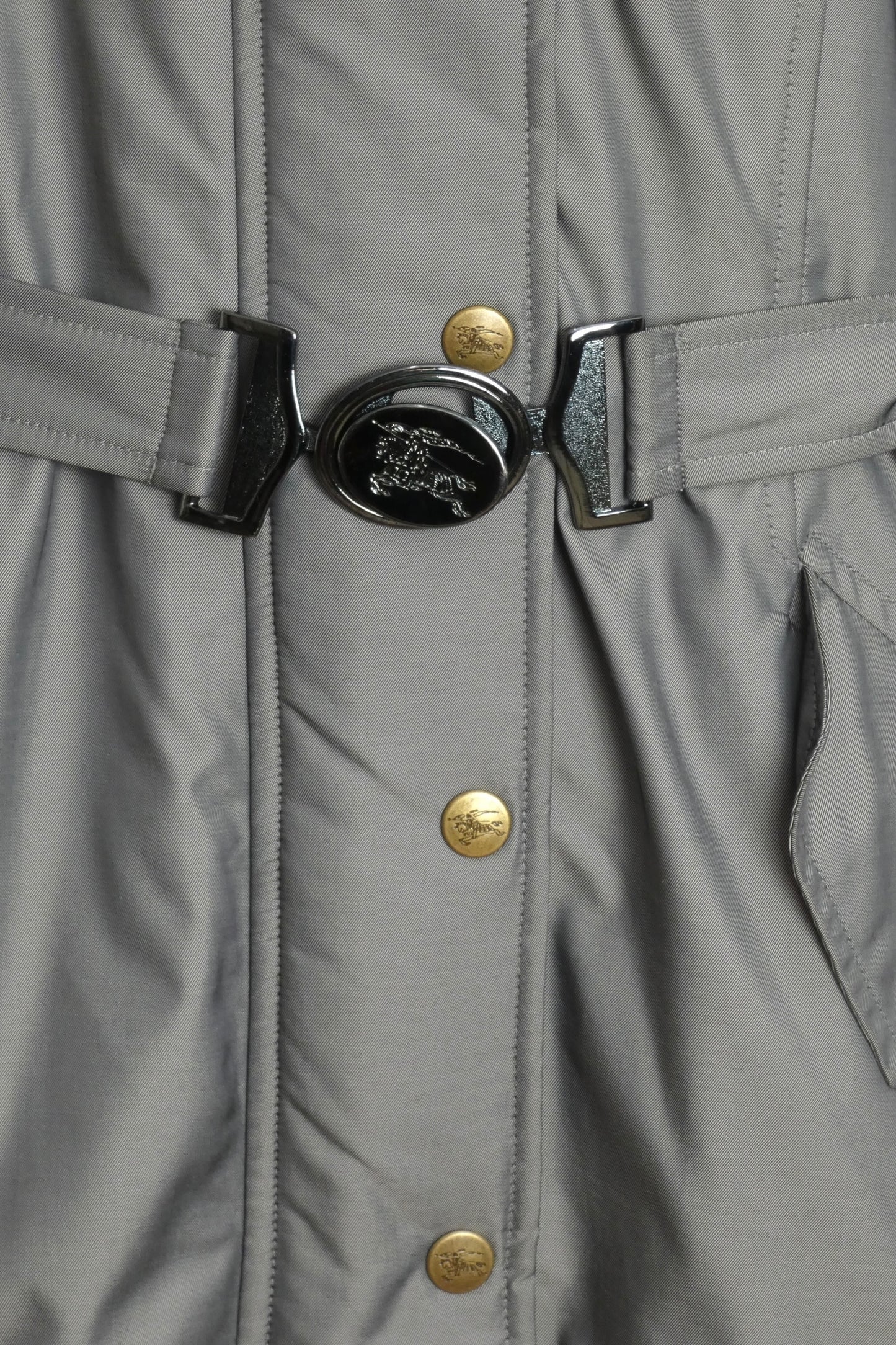 BURBERRY- Gray Nylon & Fur Trim Coat, Size Medium