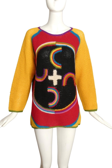 CHEAP & CHIC MOSCHINO- 1990s Crochet Rainbow Sweater, Size 10