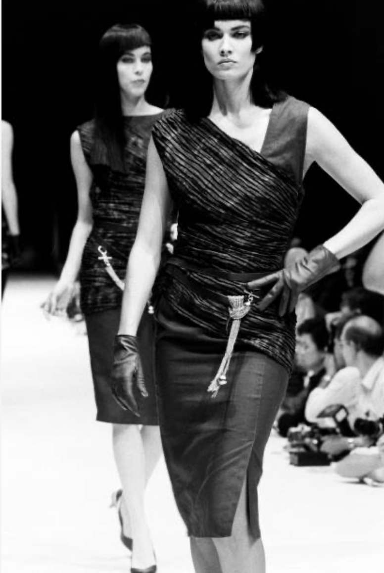 GIANNI VERSACE- 1986 Linen & Satin Dress, Size 4