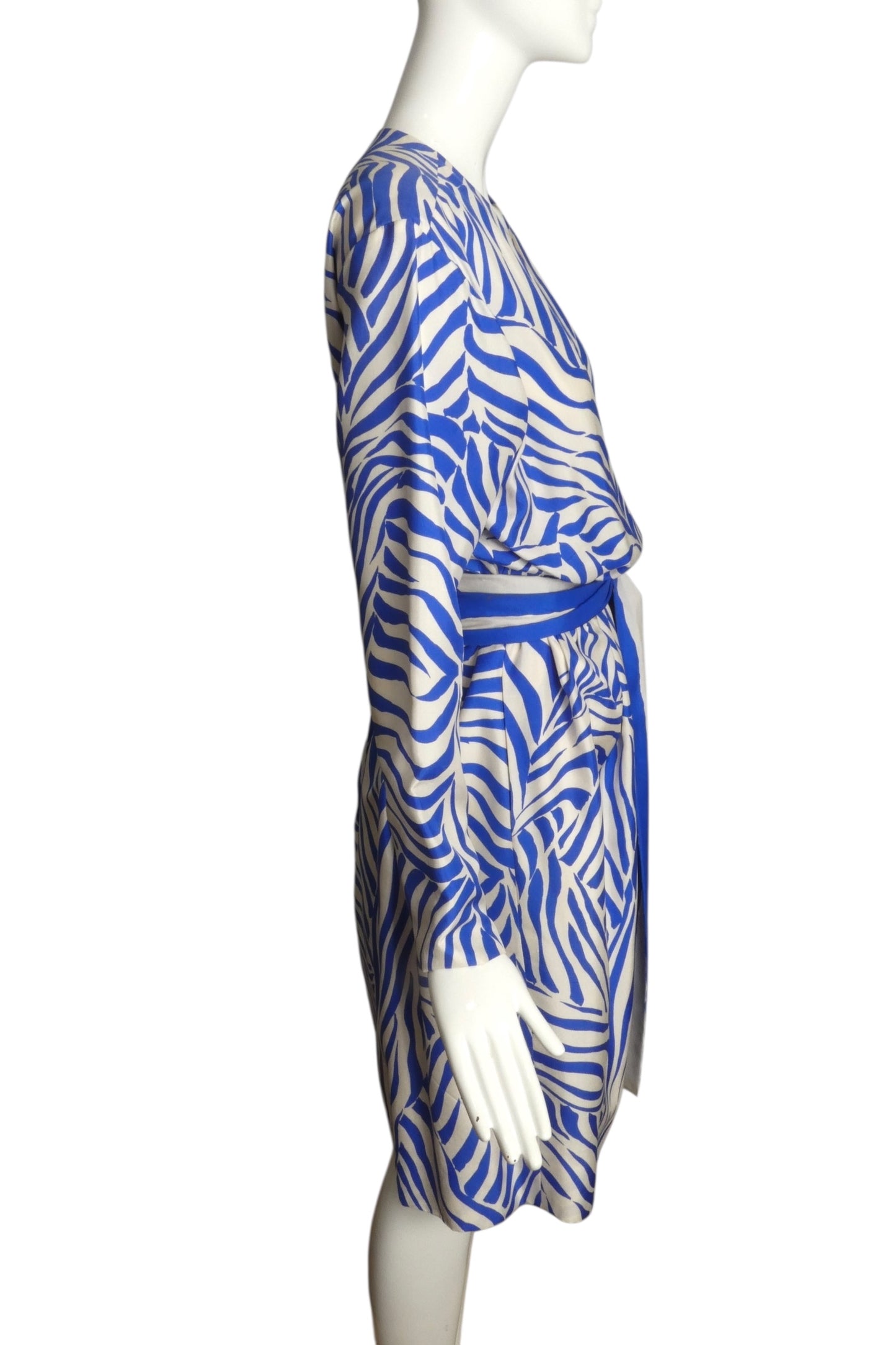 YVES SAINT LAURENT- 1989 Print Silk Wrap Dress, Size 10
